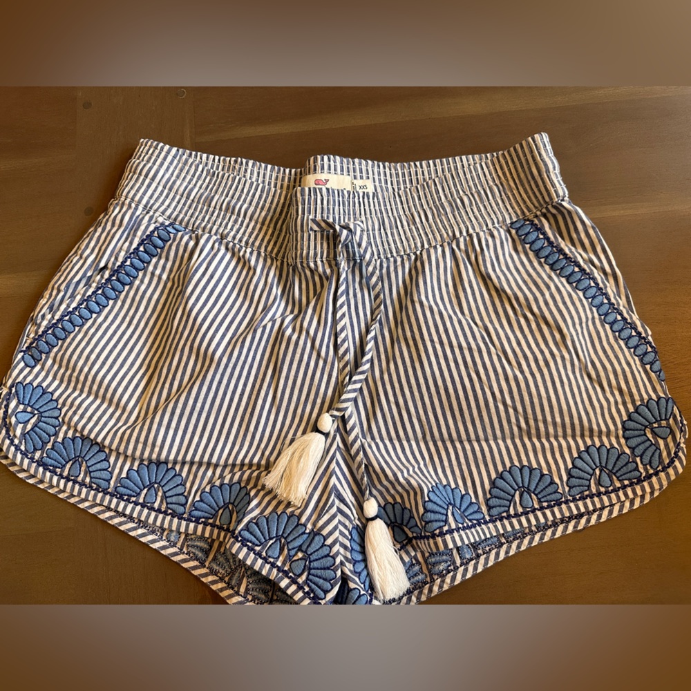 Vineyard Vines Navy and White Embroidered High Waist Shorts